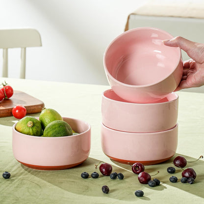 28 OZ Ceramic Cereal Bowls Set, 6 Inch, Set of 4, Elegant Pink