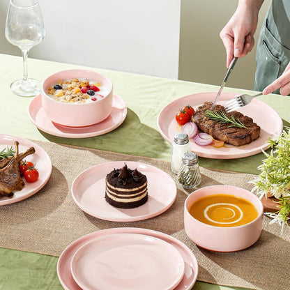 28 OZ Ceramic Cereal Bowls Set, 6 Inch, Set of 4, Elegant Pink