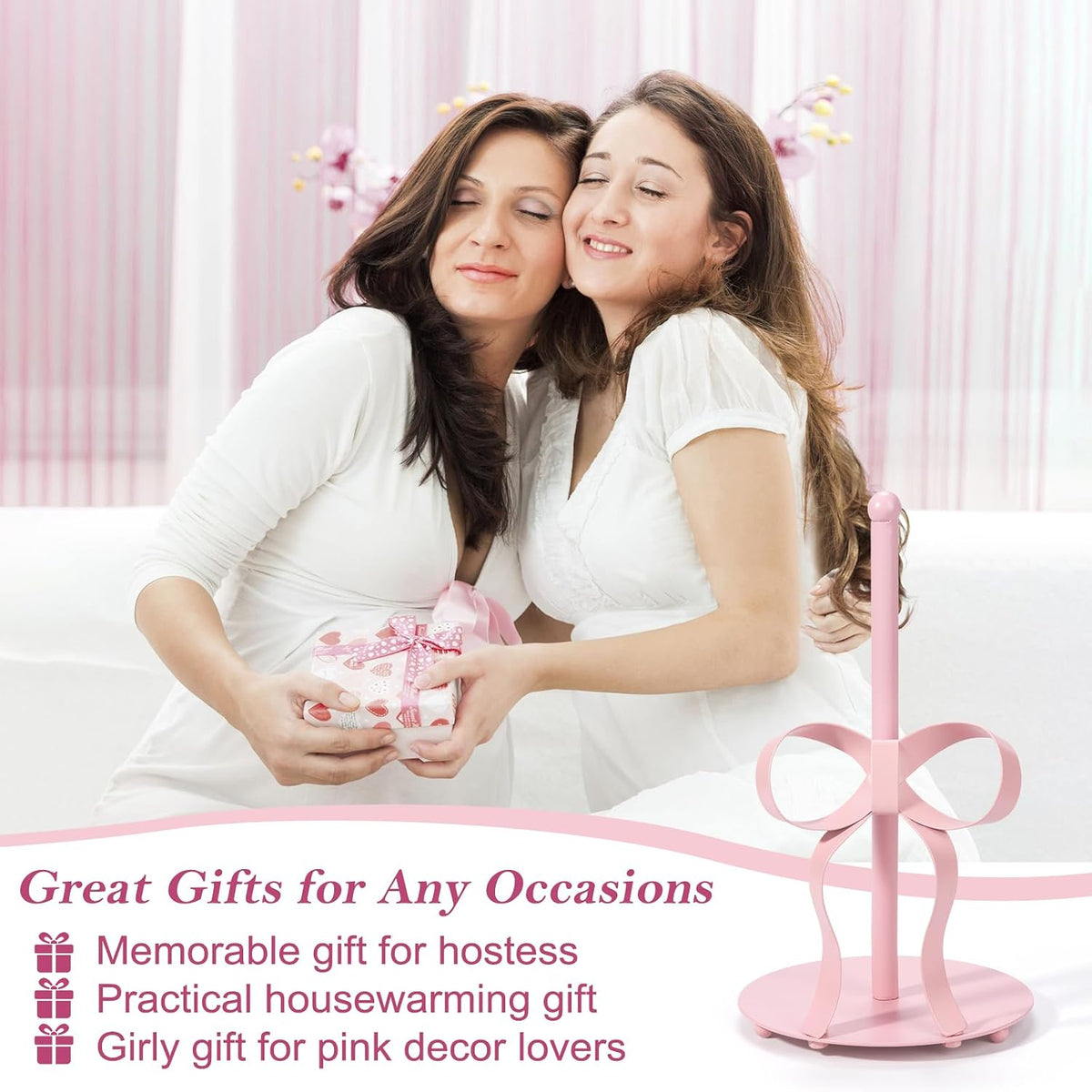 Pink Bow Paper Towel Holder Coutertop - Bow Accent Paper Towel Holder, Pink Kitchen Decor and Accessories, Coquette Room Decor Girly Gifts for Women, 3D Handmade Pattern, Weighted Base
