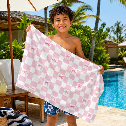Cute Bow Pink Checkered Beach Towel Gifts for Women Girls 30x60in