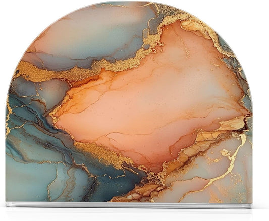 Tabletop Napkin Holder 1 Pack 4mm Thick Acrylic Double-Sided Printed Fits Dinner/Cocktail Napkins Home & Kitchen Use Easy to Clean Marble Peach Gold