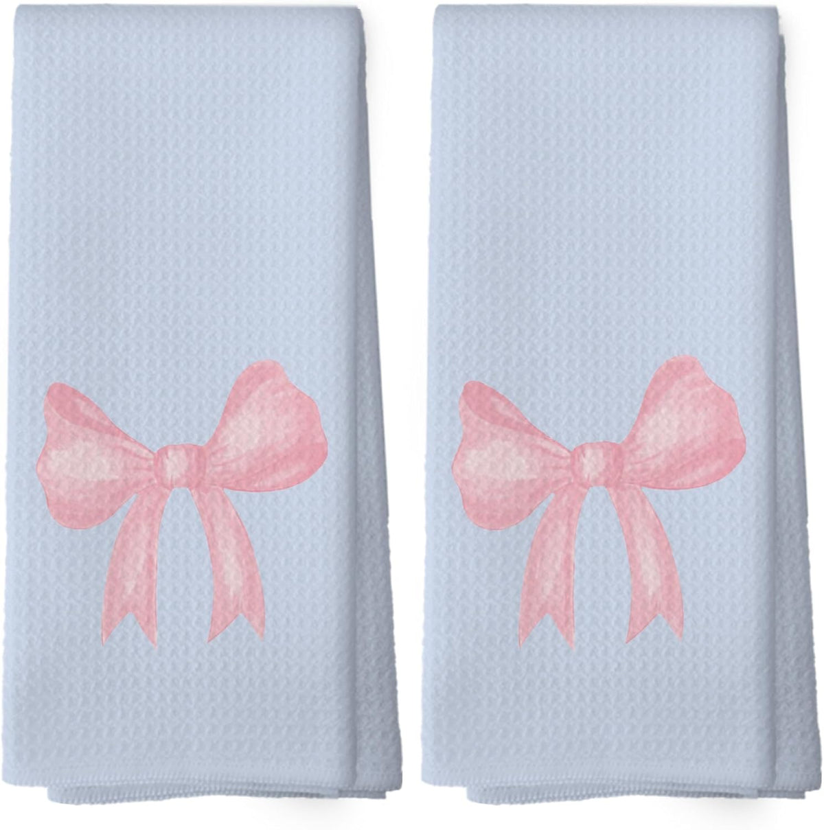 Coquette Blue Pink Bow Girls Gifts Kitchen Towels Set of 2, College Dorm Bow Ribbon Hand Towels for Bathroom Decorative Dish Towels, Coquette Girly Bathroom Decor, 16x24 Inch