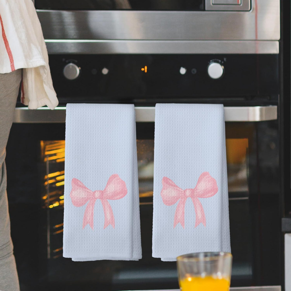 Coquette Blue Pink Bow Girls Gifts Kitchen Towels Set of 2, College Dorm Bow Ribbon Hand Towels for Bathroom Decorative Dish Towels, Coquette Girly Bathroom Decor, 16x24 Inch