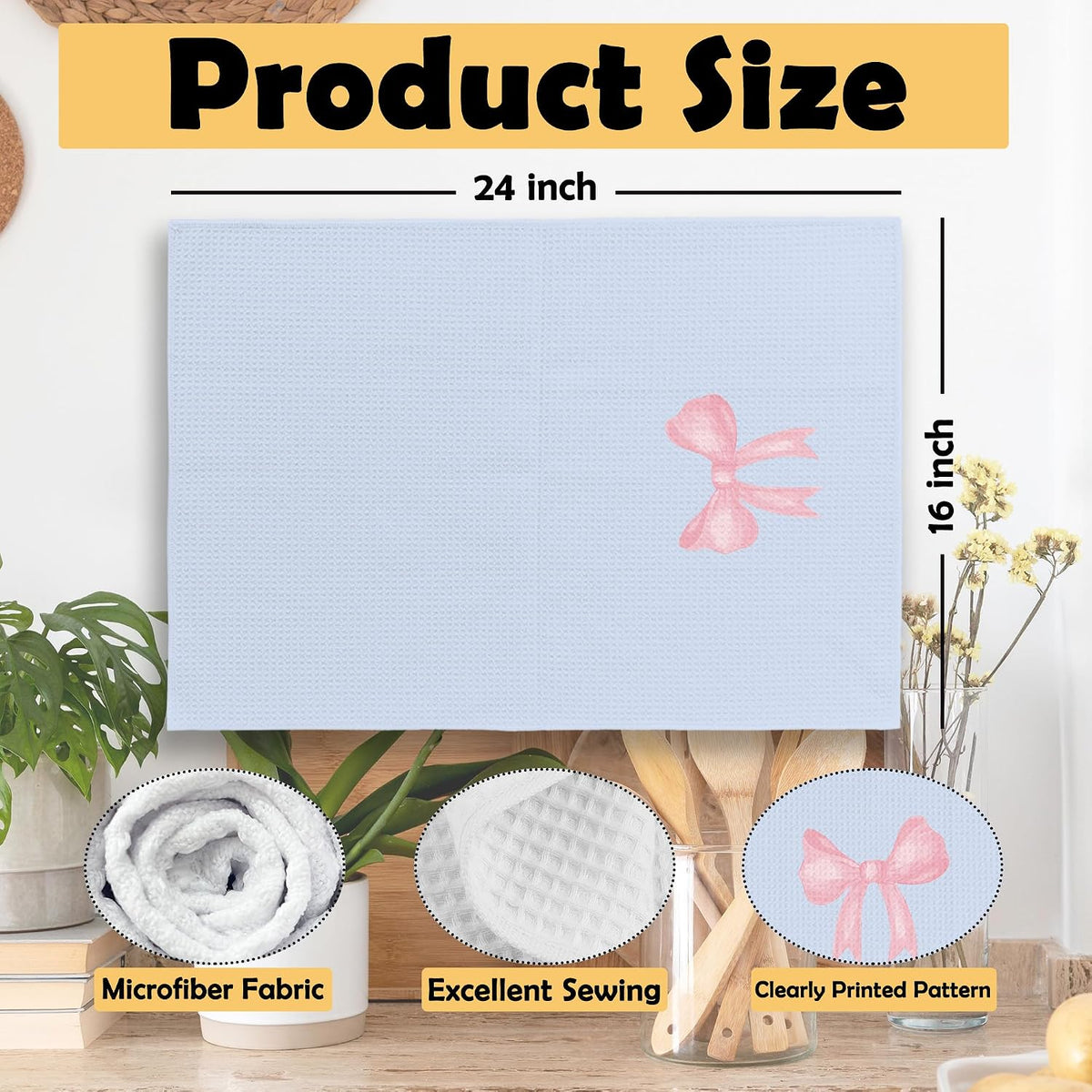 Coquette Blue Pink Bow Girls Gifts Kitchen Towels Set of 2, College Dorm Bow Ribbon Hand Towels for Bathroom Decorative Dish Towels, Coquette Girly Bathroom Decor, 16x24 Inch