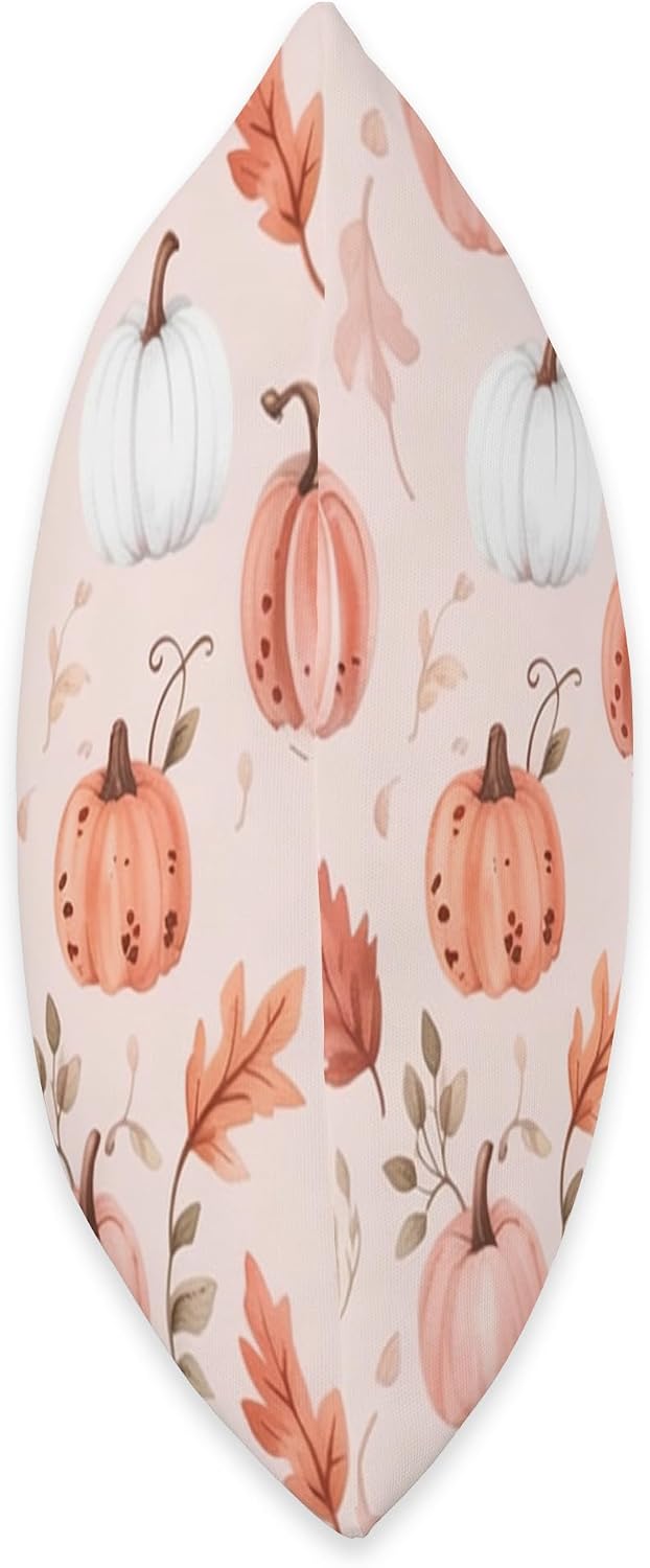 Pastel Pink Autumn Leaves Fall Pumpkin Cute Aesthetic Autumn Throw Pillow