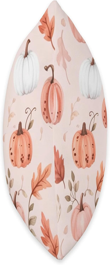 Pastel Pink Autumn Leaves Fall Pumpkin Cute Aesthetic Autumn Throw Pillow