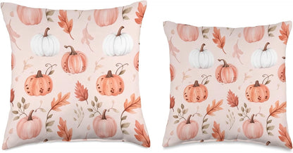 Pastel Pink Autumn Leaves Fall Pumpkin Cute Aesthetic Autumn Throw Pillow