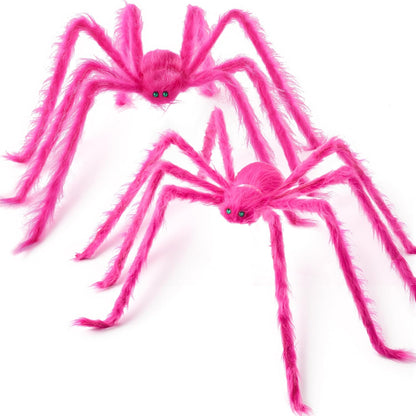 2 Pack 5 Ft Halloween Outdoor Decorations Hairy Pink Spider, Scary Giant Spider, Fake Large Haunted House Props, Halloween Yard Lawn Decorations Party Indoor Decor.