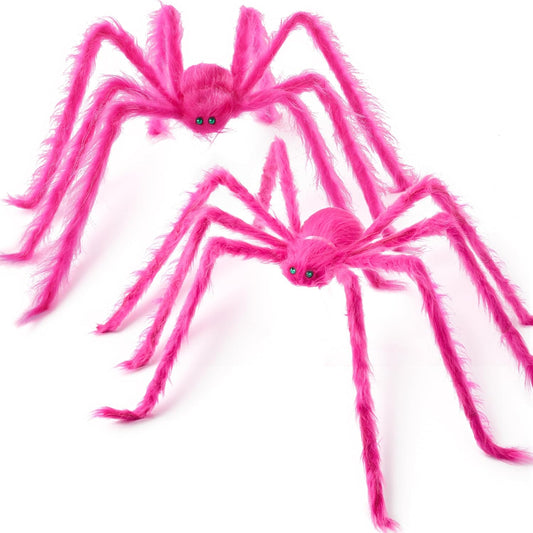 2 Pack 5 Ft Halloween Outdoor Decorations Hairy Pink Spider, Scary Giant Spider, Fake Large Haunted House Props, Halloween Yard Lawn Decorations Party Indoor Decor.