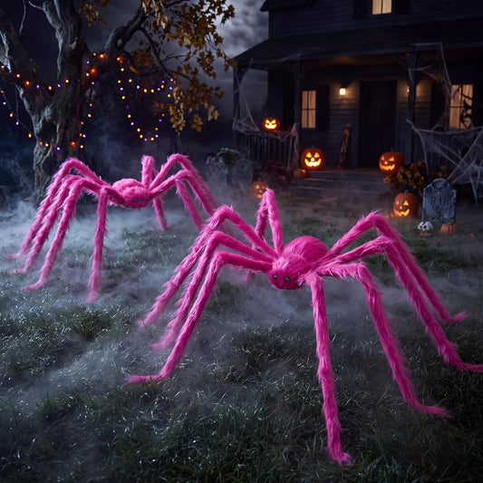 2 Pack 5 Ft Halloween Outdoor Decorations Hairy Pink Spider, Scary Giant Spider, Fake Large Haunted House Props, Halloween Yard Lawn Decorations Party Indoor Decor.