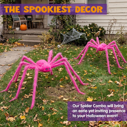 2 Pack 5 Ft Halloween Outdoor Decorations Hairy Pink Spider, Scary Giant Spider, Fake Large Haunted House Props, Halloween Yard Lawn Decorations Party Indoor Decor.
