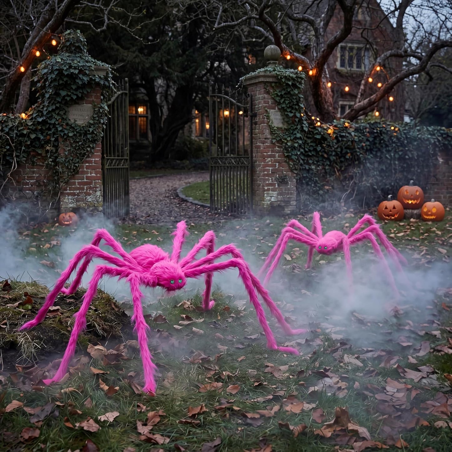 2 Pack 5 Ft Halloween Outdoor Decorations Hairy Pink Spider, Scary Giant Spider, Fake Large Haunted House Props, Halloween Yard Lawn Decorations Party Indoor Decor.