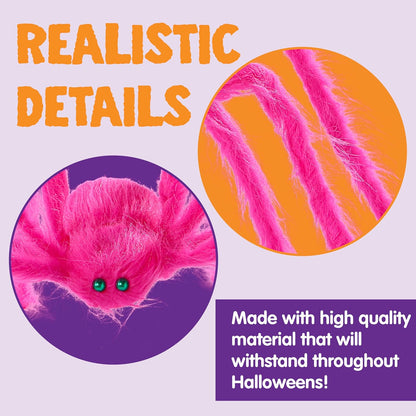 2 Pack 5 Ft Halloween Outdoor Decorations Hairy Pink Spider, Scary Giant Spider, Fake Large Haunted House Props, Halloween Yard Lawn Decorations Party Indoor Decor.