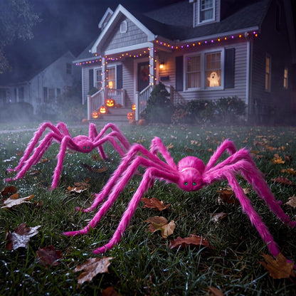 2 Pack 5 Ft Halloween Outdoor Decorations Hairy Pink Spider, Scary Giant Spider, Fake Large Haunted House Props, Halloween Yard Lawn Decorations Party Indoor Decor.