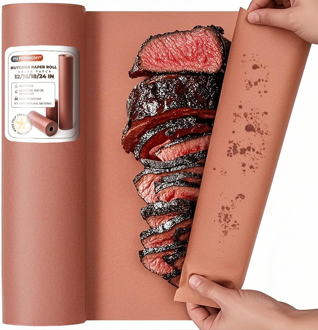 18" x 200' (2400") Pink Butcher Paper Roll for Smoker BBQ Grilling Smoking Meat Unbleached Uncoated Unwaxed Peach (Pink, 18" x 200')