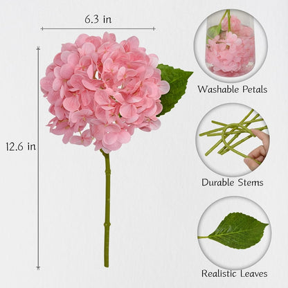 6 Pack 12.6" Pink Real Touch Latex Hydrangea Artificial Flowers, Faux Hydrangeas for Mother's Day Wedding Baby Girl Shower Home Decoration Party Centerpieces DIY Bouquets