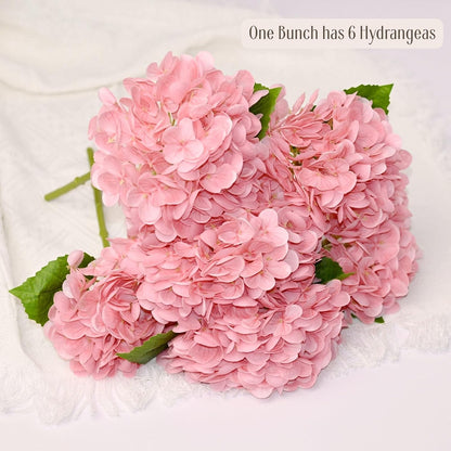 6 Pack 12.6" Pink Real Touch Latex Hydrangea Artificial Flowers, Faux Hydrangeas for Mother's Day Wedding Baby Girl Shower Home Decoration Party Centerpieces DIY Bouquets