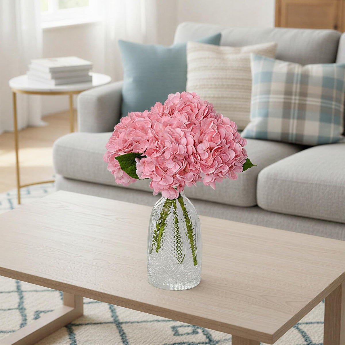 6 Pack 12.6" Pink Real Touch Latex Hydrangea Artificial Flowers, Faux Hydrangeas for Mother's Day Wedding Baby Girl Shower Home Decoration Party Centerpieces DIY Bouquets