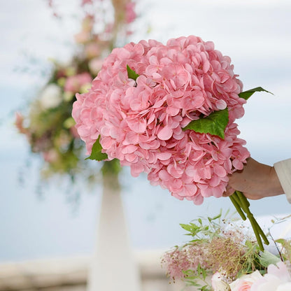 6 Pack 12.6" Pink Real Touch Latex Hydrangea Artificial Flowers, Faux Hydrangeas for Mother's Day Wedding Baby Girl Shower Home Decoration Party Centerpieces DIY Bouquets