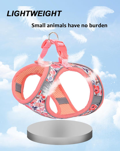 M Peach Flower Pattern Dog Harness and Leash Set,No Escape Puppy Harnesses for Training Walking，Breathable Adjustable Puppy Vest for Small Medium Dogs, Cats (Peach, M)