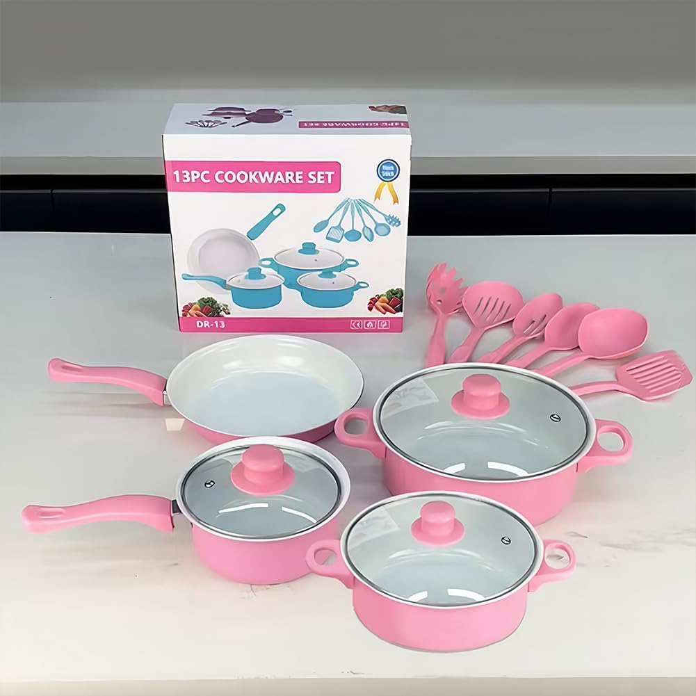 Non Stick Pots and Pans Set 13 Piece, Induction Cookware with Lids & Utensils, Nonstick Saucepan Frying Pan Soup Pots, Stackable Stone Coating Cookware for Induction Cooktop Only (Not for Gas)