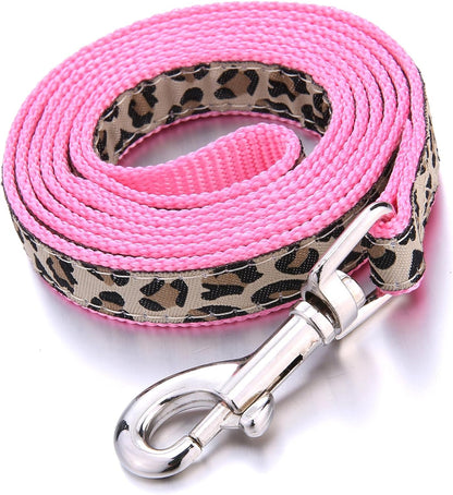 Leopard Dog Harness Collar Leash Set, Adjustable No Pull Dog Halter Harness for Small Breed Dogs, Easy Control for Training Walking (Pink, XS Chest 9"-15", Neck 8"-12")