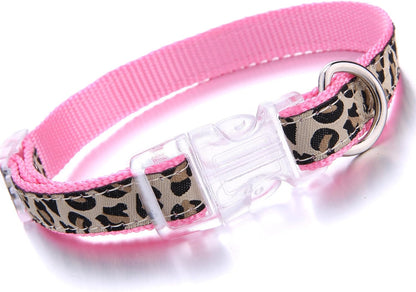 Leopard Dog Harness Collar Leash Set, Adjustable No Pull Dog Halter Harness for Small Breed Dogs, Easy Control for Training Walking (Pink, XS Chest 9"-15", Neck 8"-12")