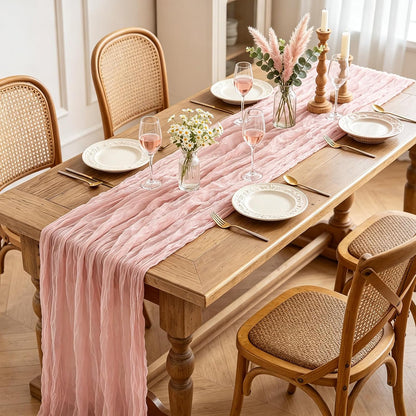 Pink Cheesecloth Table Runner, 10FT Dusty Pink Boho Gauze Table Runner for Spring Easter Girl Baby Shower Bridal Shower Wedding Tea Party Pink Birthday Decorations