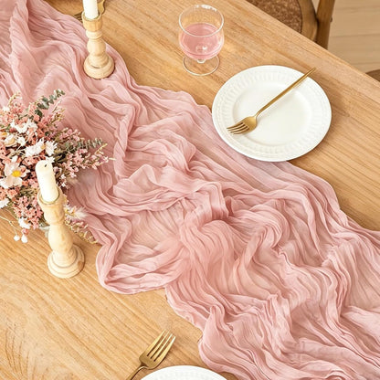 Pink Cheesecloth Table Runner, 10FT Dusty Pink Boho Gauze Table Runner for Spring Easter Girl Baby Shower Bridal Shower Wedding Tea Party Pink Birthday Decorations