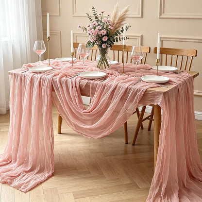 Pink Cheesecloth Table Runner, 10FT Dusty Pink Boho Gauze Table Runner for Spring Easter Girl Baby Shower Bridal Shower Wedding Tea Party Pink Birthday Decorations