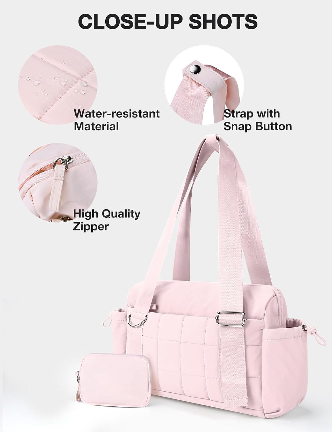 Mini Gym Bag for Women Puffy Bag, Small Gym Bag with Coin Wallet, Lightweight Gym Tote Bag for Fitness, Work, Travel, Daily Commute,Pink
