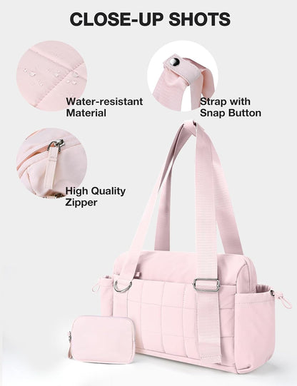 Mini Gym Bag for Women Puffy Bag, Small Gym Bag with Coin Wallet, Lightweight Gym Tote Bag for Fitness, Work, Travel, Daily Commute,Pink