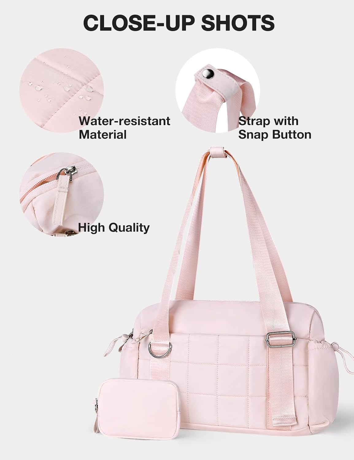 Mini Gym Bag for Women Puffy Bag, Small Gym Bag with Coin Wallet, Lightweight Gym Tote Bag for Fitness, Work, Travel, Daily Commute,Pink