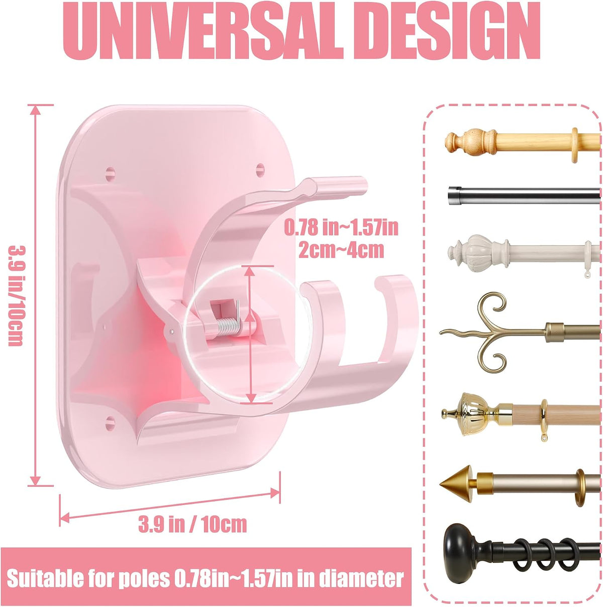 No Drill Curtain Rod Brackets-20LB, 4 Pack Self Adhesive Curtain Rod Holder