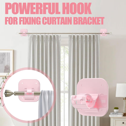 No Drill Curtain Rod Brackets-20LB, 4 Pack Self Adhesive Curtain Rod Holder