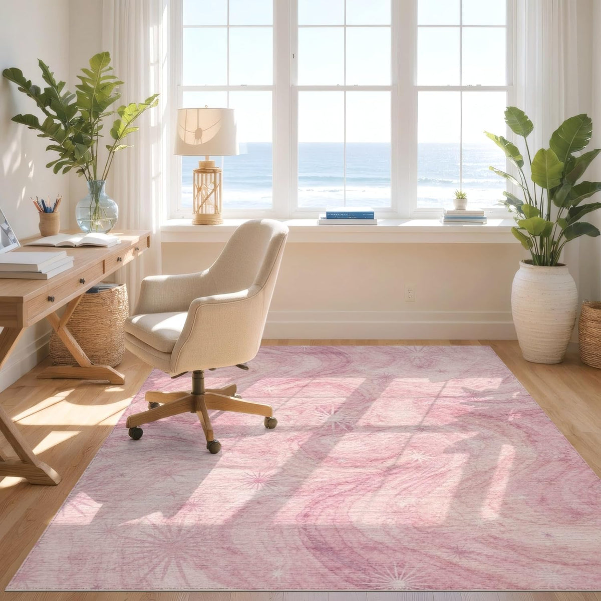4'x6' Machine Wash Ready Abstract Abstract Area Rug, Pastel Chair-Friendly & Snag-Free Skid-Resistant Medium Carpet for Home Office, Gaming Room, Under Desk | 2117031