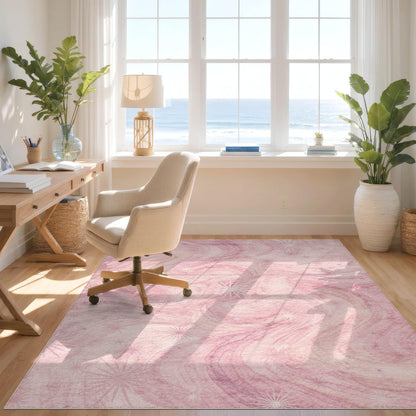 4'x6' Machine Wash Ready Abstract Abstract Area Rug, Pastel Chair-Friendly & Snag-Free Skid-Resistant Medium Carpet for Home Office, Gaming Room, Under Desk | 2117031