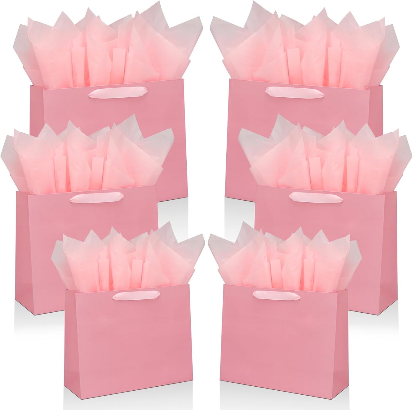Pink Gift Bags Bundle in Different Sizes(4 Small 8.7'', 4 Medium 10.6'', 4 Large 12.6'') Gift Bags with Tissue Paper, Pink Kraft Paper Bags for Wedding, Graduations, Birthdays, Shopping (12)