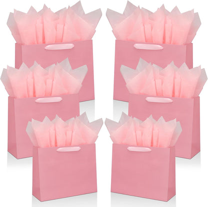 Pink Gift Bags Bundle in Different Sizes(4 Small 8.7'', 4 Medium 10.6'', 4 Large 12.6'') Gift Bags with Tissue Paper, Pink Kraft Paper Bags for Wedding, Graduations, Birthdays, Shopping (12)