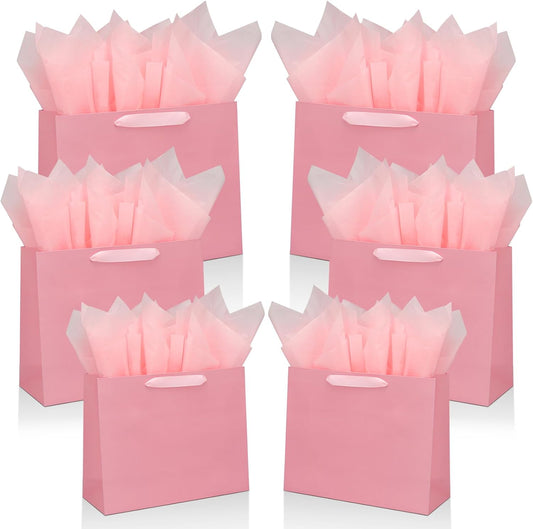 Pink Gift Bags Bundle in Different Sizes(4 Small 8.7'', 4 Medium 10.6'', 4 Large 12.6'') Gift Bags with Tissue Paper, Pink Kraft Paper Bags for Wedding, Graduations, Birthdays, Shopping (12)