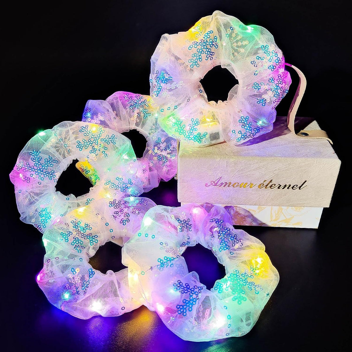Light Up Scrunchies, Hair Accessories for Girls & Women with Gift Box, Rave Accessories LED Hair Tie for Birthday, Glow in The Dark Party Favors - Gifts for Girls Daughter, Niece, Granddaughter