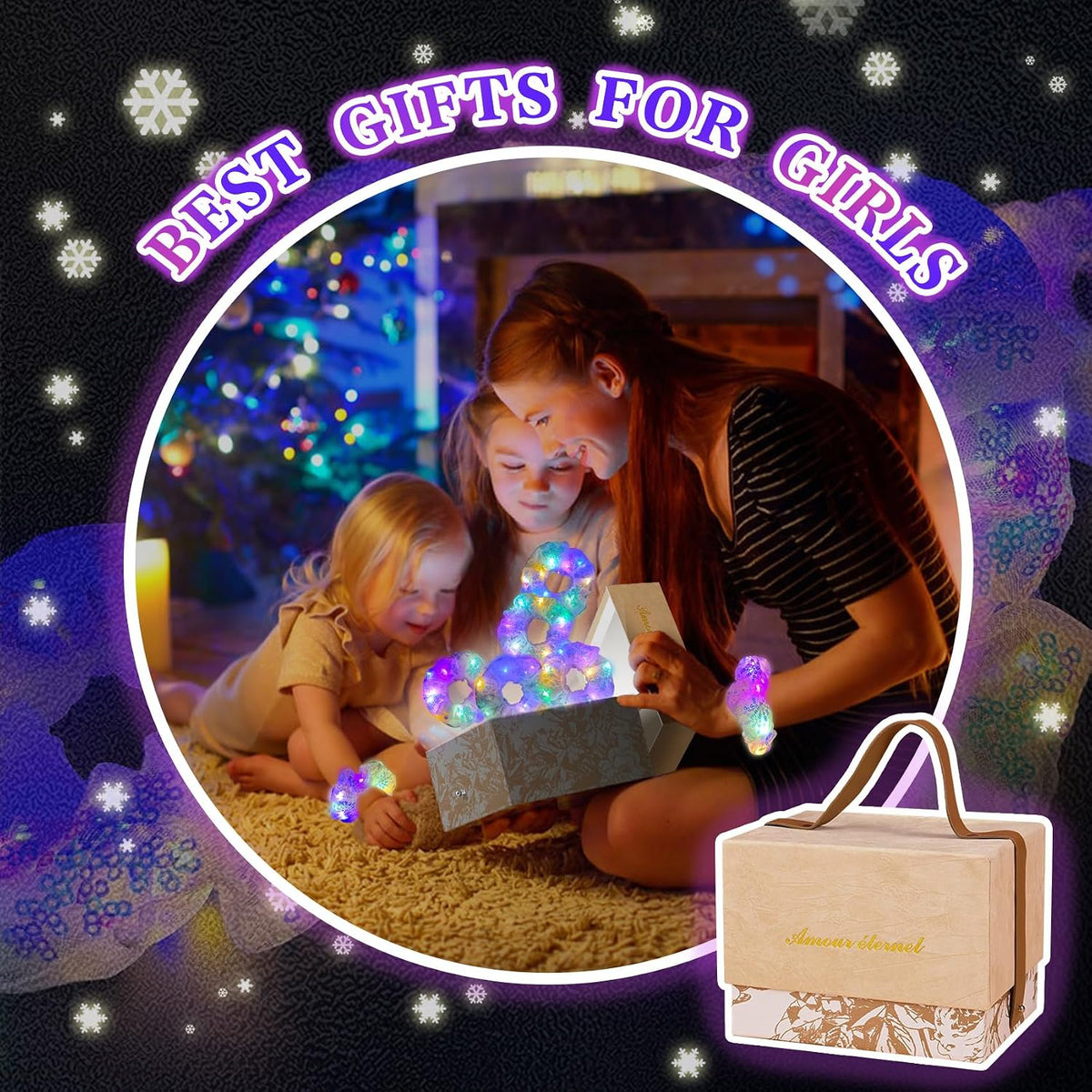 Light Up Scrunchies, Hair Accessories for Girls & Women with Gift Box, Rave Accessories LED Hair Tie for Birthday, Glow in The Dark Party Favors - Gifts for Girls Daughter, Niece, Granddaughter