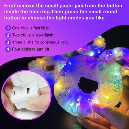Light Up Scrunchies, Hair Accessories for Girls & Women with Gift Box, Rave Accessories LED Hair Tie for Birthday, Glow in The Dark Party Favors - Gifts for Girls Daughter, Niece, Granddaughter