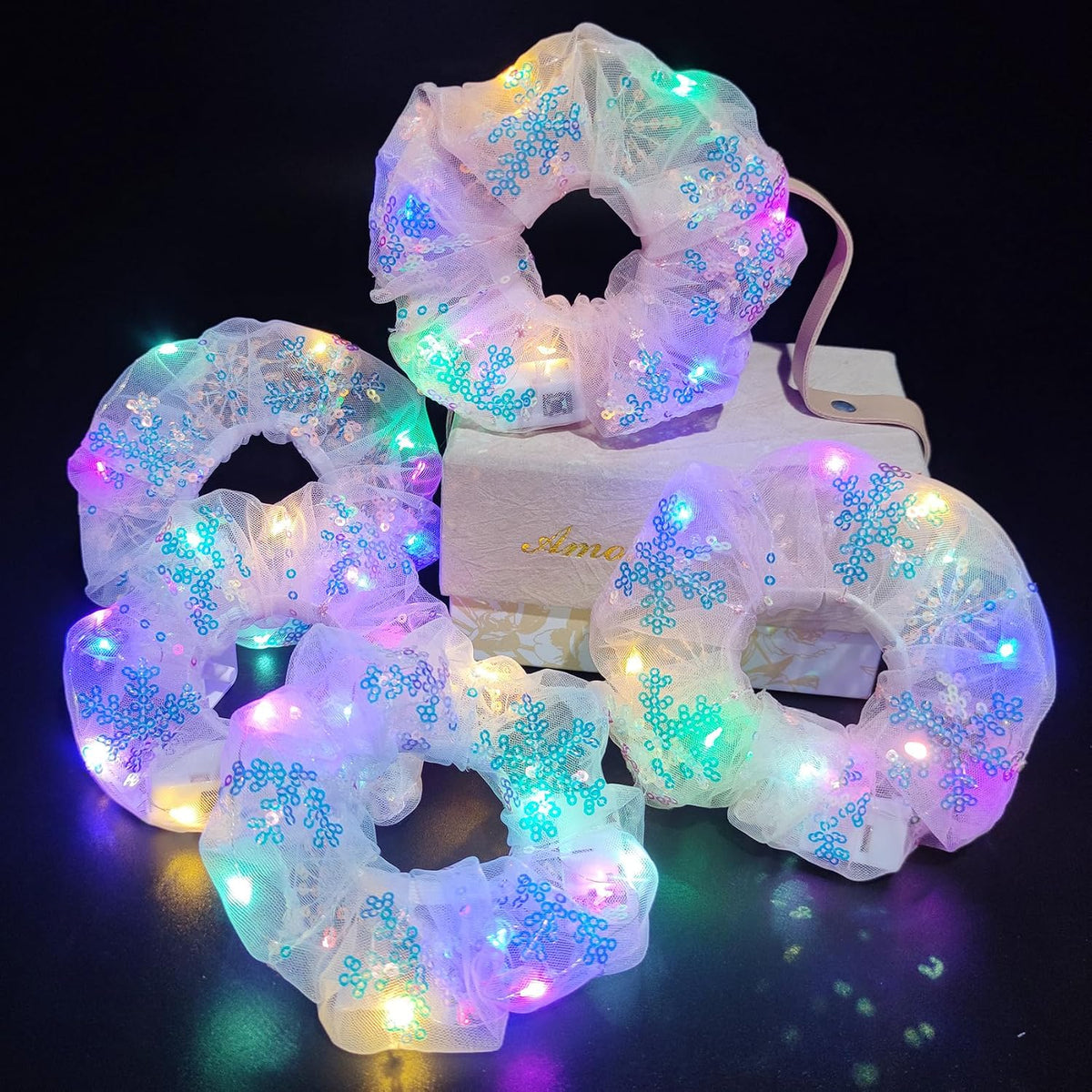 Light Up Scrunchies, Hair Accessories for Girls & Women with Gift Box, Rave Accessories LED Hair Tie for Birthday, Glow in The Dark Party Favors - Gifts for Girls Daughter, Niece, Granddaughter