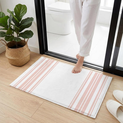 Non Slip Bath Mat for Bathroom Floor Tub, Minimalist Pink Striped Line on White Bathroom Rug Water Absorbent Soft Shaggy Rugs Indoor Doormats Vertical Lines Mats,16x24in
