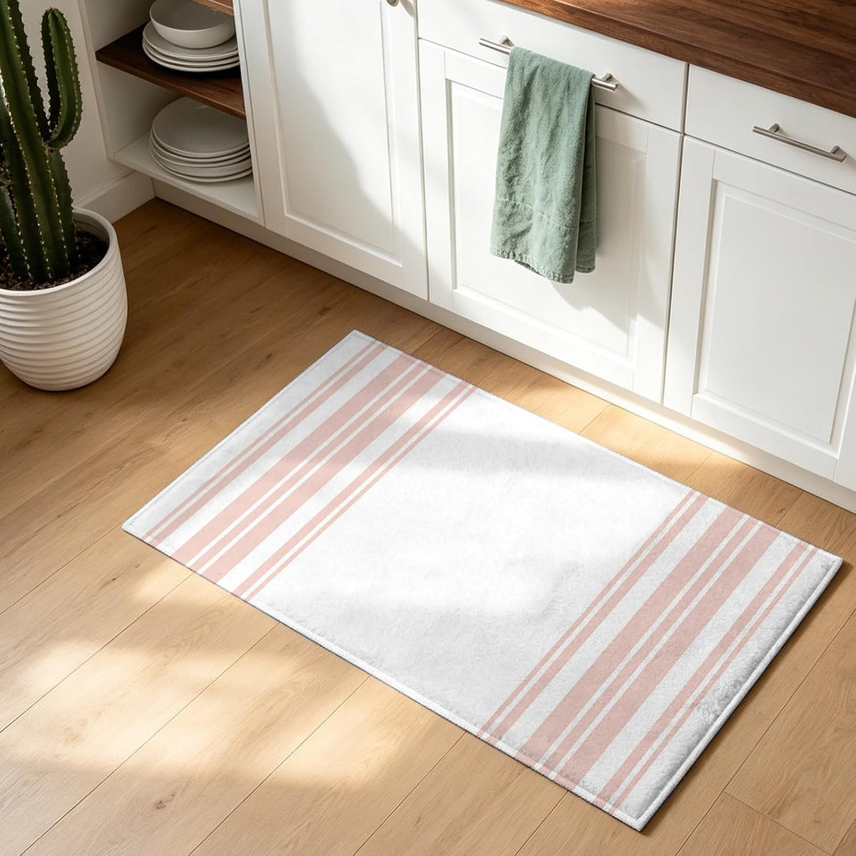 Non Slip Bath Mat for Bathroom Floor Tub, Minimalist Pink Striped Line on White Bathroom Rug Water Absorbent Soft Shaggy Rugs Indoor Doormats Vertical Lines Mats,16x24in