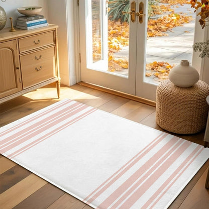 Non Slip Bath Mat for Bathroom Floor Tub, Minimalist Pink Striped Line on White Bathroom Rug Water Absorbent Soft Shaggy Rugs Indoor Doormats Vertical Lines Mats,16x24in