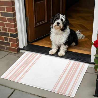 Non Slip Bath Mat for Bathroom Floor Tub, Minimalist Pink Striped Line on White Bathroom Rug Water Absorbent Soft Shaggy Rugs Indoor Doormats Vertical Lines Mats,16x24in