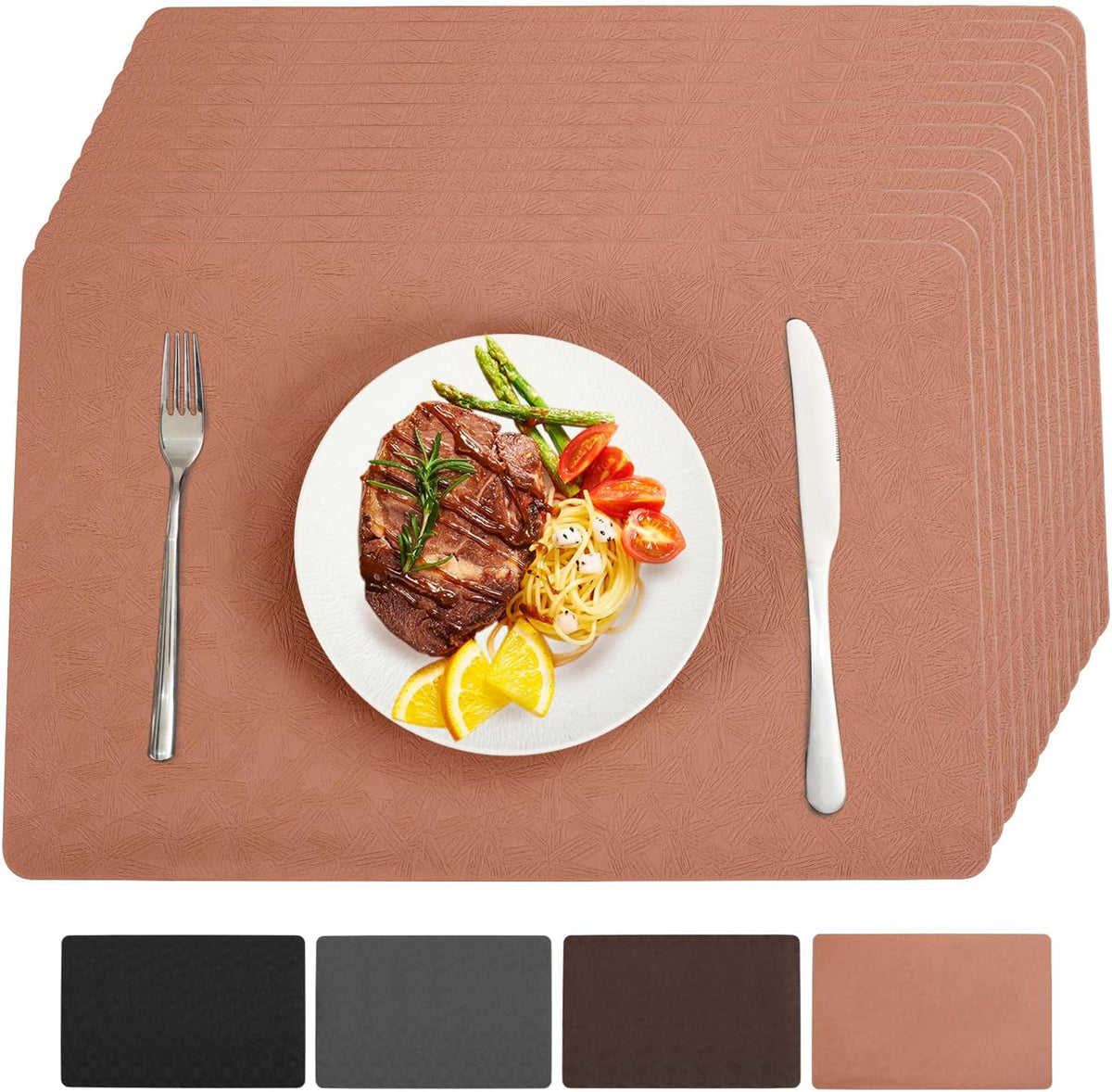 Coral Vinyl Placemats Set of 12 Waterproof Wipeable Table Mats
