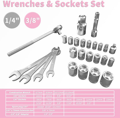 189 PCS Pink Tool Kit, Household Hand Repair Tool Set Ideal Gif